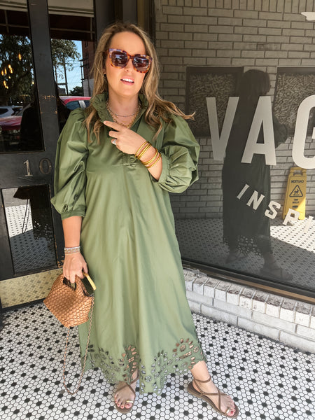 Eyelet Hem Midi- Olive-K. Ellis Boutique