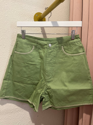 Georgia Contrast Stitch Shorts- Sage-Shorts & SKirts-K. Ellis Boutique