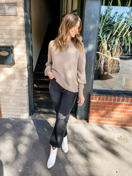 Ribbed Knit Long Sleeve Sweater - Taupe-K. Ellis Boutique