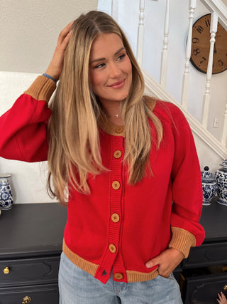 Knit Long Sleeve Cardigan- Red-K. Ellis Boutique