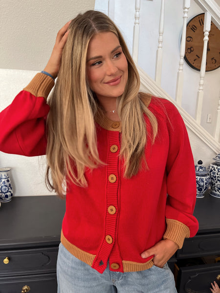 Knit Long Sleeve Cardigan- Red-K. Ellis Boutique