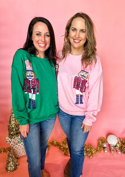 Sequin Nutcracker Embroidered Sweater- Green-K. Ellis Boutique