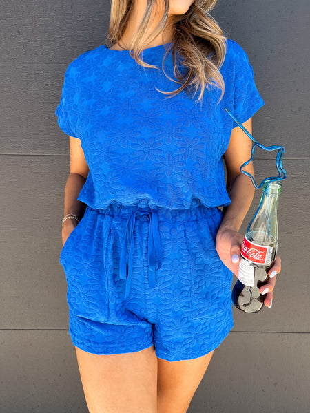 Terry Cloth Romper - Blue-K. Ellis Boutique