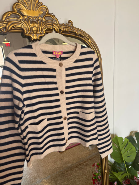 THML- Striped Knit Cardigan- Navy/ Cream-K. Ellis Boutique