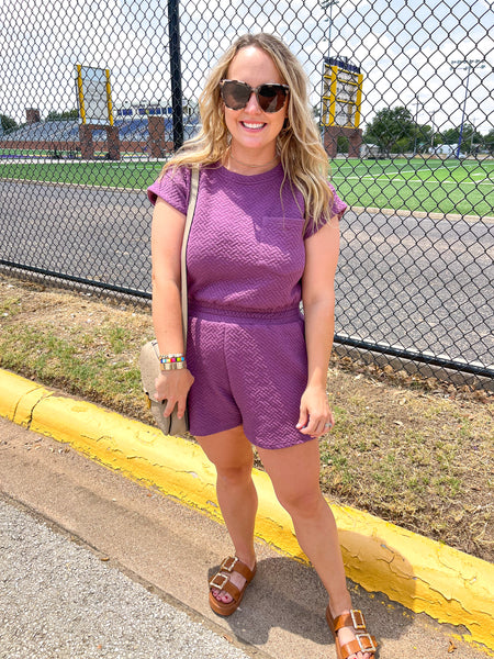 Textured Knit Romper- Purple-K. Ellis Boutique