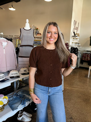 Cozy Charm Cardigan- Brown-Short Sleeve Top-K. Ellis Boutique