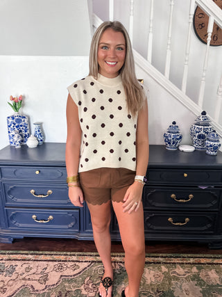 Dot Sweater Vest- Cream-Short Sleeve Top-K. Ellis Boutique