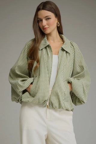 Olive Gingham Jacket-Jacket-K. Ellis Boutique