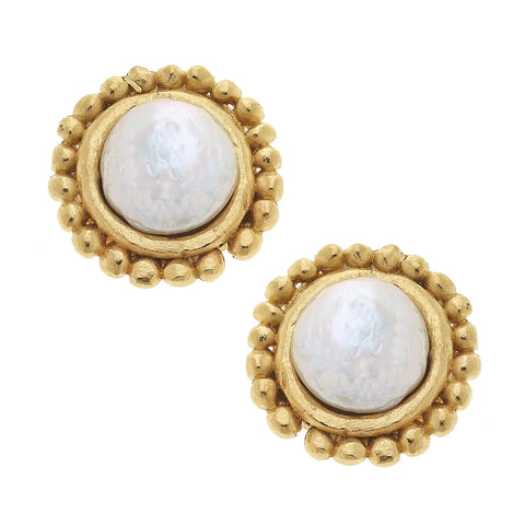 Susan Shaw- Gold with Coin Pearl Pierced Earrings-K. Ellis Boutique