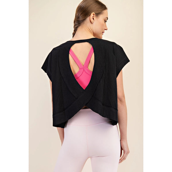 Cotton Slub Open Back Top- Black-K. Ellis Boutique