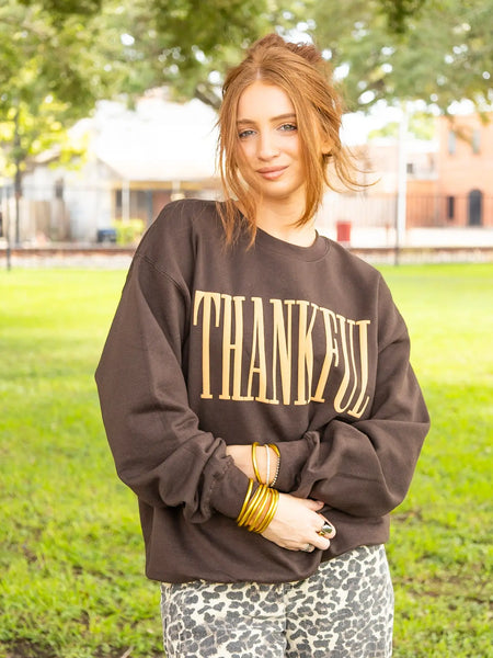 Thankful Sweatshirt- Dark Brown-K. Ellis Boutique
