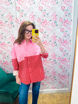 English Factory- Colorblock Striped Shirt- Pink/Red-K. Ellis Boutique