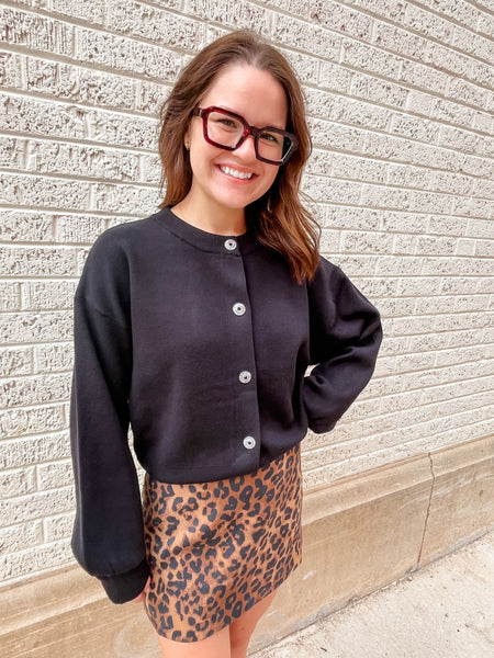 Jewel Button Down Cardigan- Black-K. Ellis Boutique