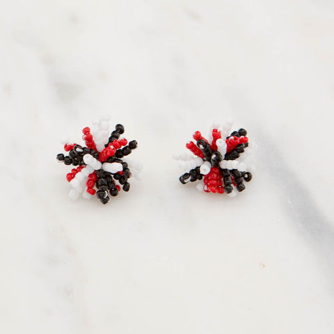 Pom Pom Stud Earrings - Black/Red-K. Ellis Boutique