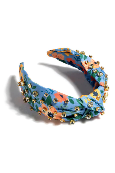 FLORAL EMBELLISHED KNOTTED HEADBAND-SKY-K. Ellis Boutique