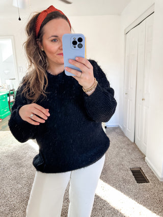 SOLID FUZZY SWEATER - BLACK-Sweater-K. Ellis Boutique