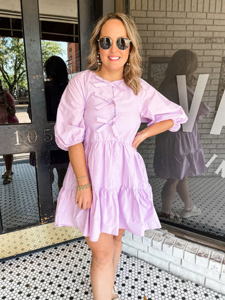 Karlie Solid Bow Poplin Dress - Lilac-K. Ellis Boutique