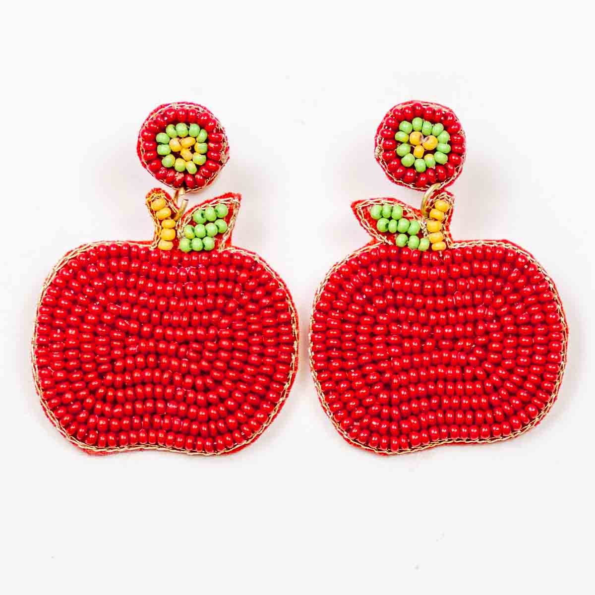 BEADED APPLE EARRINGS - RED-K. Ellis Boutique