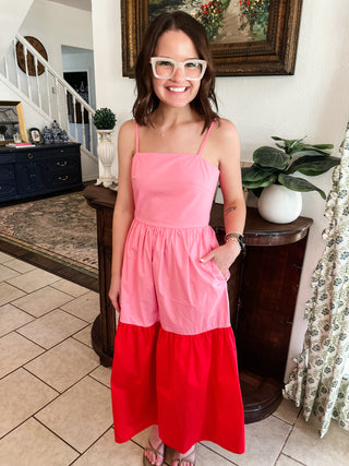 Rebekah Color Block Midi Dress- Pink & Red-K. Ellis Boutique