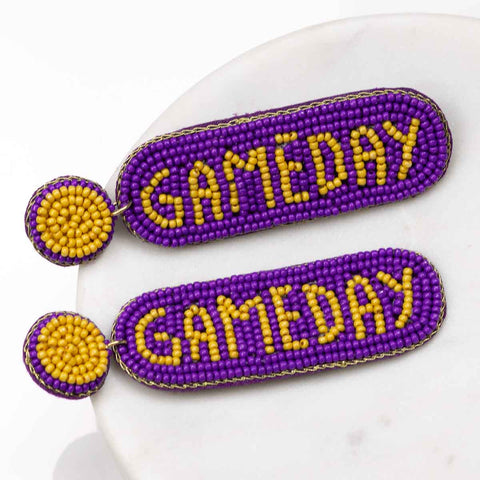Game Day Beaded Earrings -Yellow/Purple-K. Ellis Boutique