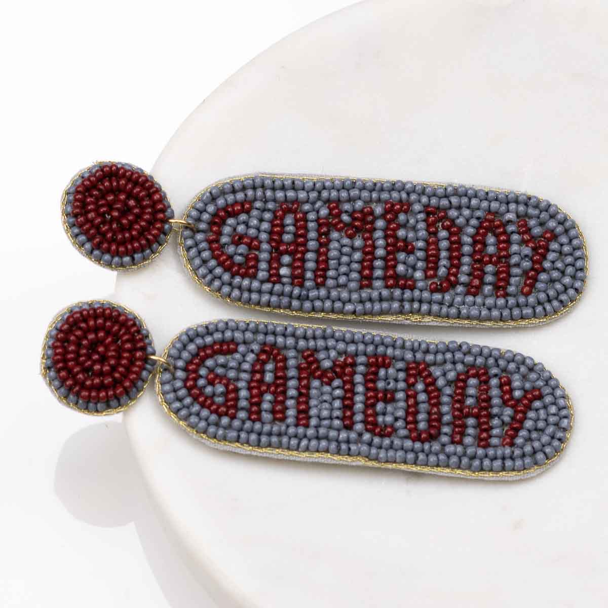 Game Day Beaded Earrings - Gray/Maroon-K. Ellis Boutique