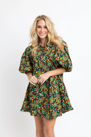 Floral Puff Sleeve Ruffle Pocket Dress- Karlie-Mini Dress-K. Ellis Boutique