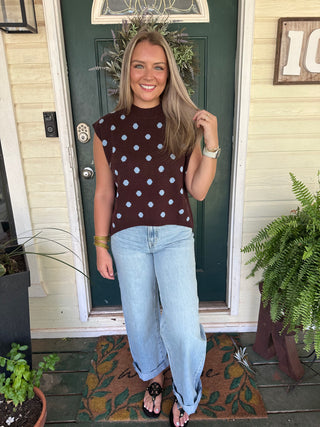 Dot Sweater Vest- Brown