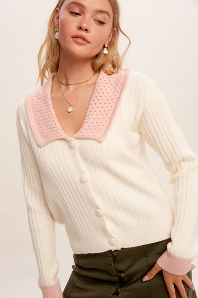 Feminine Sweater Cardigan- Cream-K. Ellis Boutique