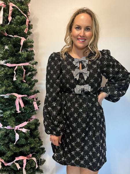 Whitney Tweed Glow Bow Velvet Dress-K. Ellis Boutique