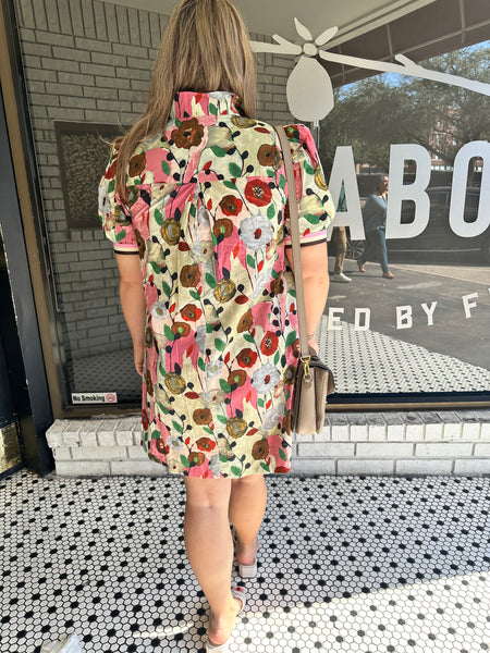 Floral Print Collared Dress- Pink Comb-K. Ellis Boutique