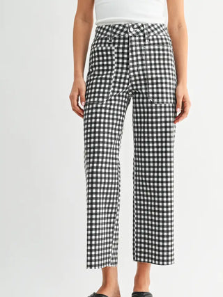 Just Black Denim Black Gingham High Rise Wide Leg Utility Pants-JBD Denim-K. Ellis Boutique