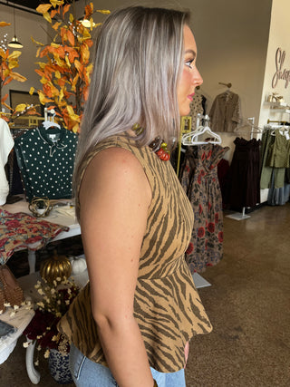 Sienna Zebra Peplum Top-Short Sleeve Top-K. Ellis Boutique
