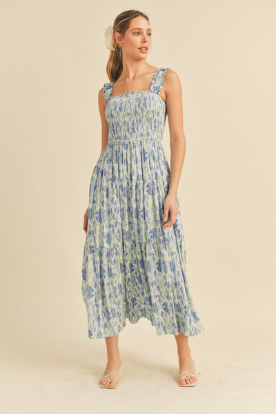 Smocked Midi Dress - Blue-K. Ellis Boutique