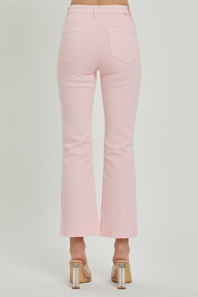 High Rise Distressed Straight Pants - Soft Pink-K. Ellis Boutique