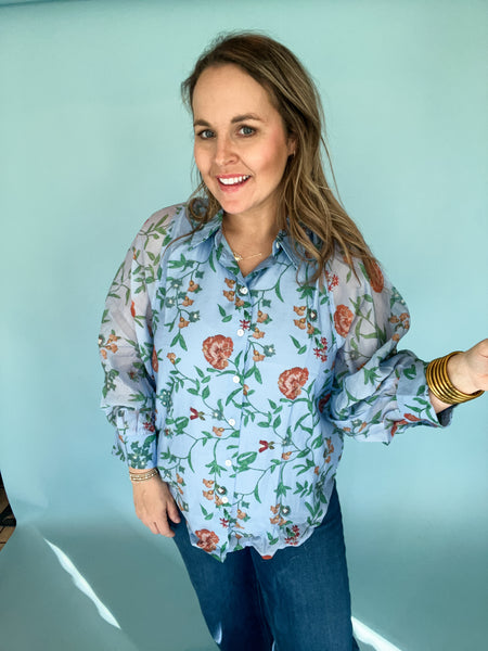Sierra Floral Top- Blue-K. Ellis Boutique