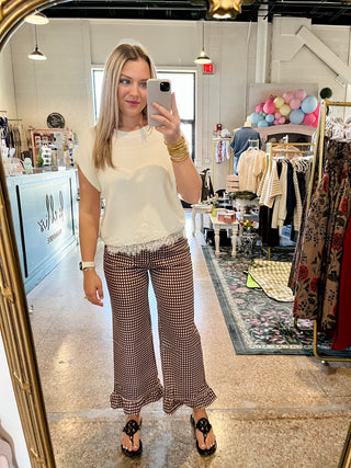 Brown Gingham Ruffle Pant-Pant-K. Ellis Boutique