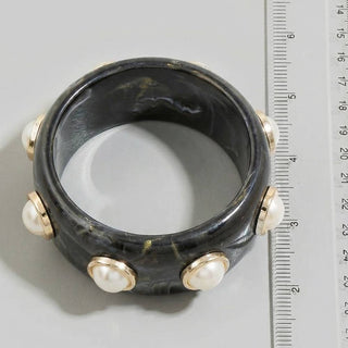 Black Marble Resin Pearl Dome Studded Bangle Bracelet: BK-Bracelet-K. Ellis Boutique