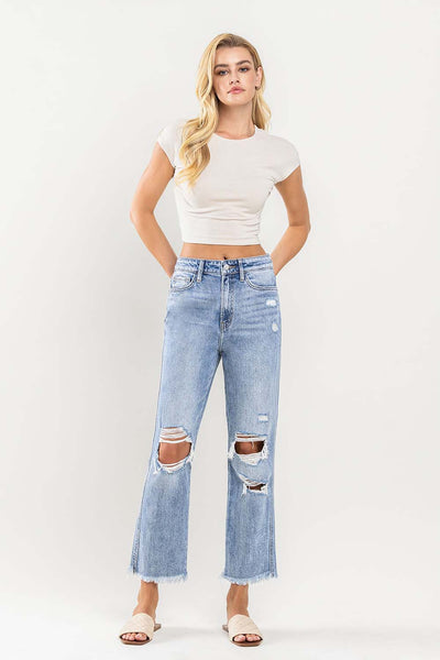 SUPER HIGH RISE DISTRESSED STRAIGHT JEANS - FLYING MONKEY-K. Ellis Boutique
