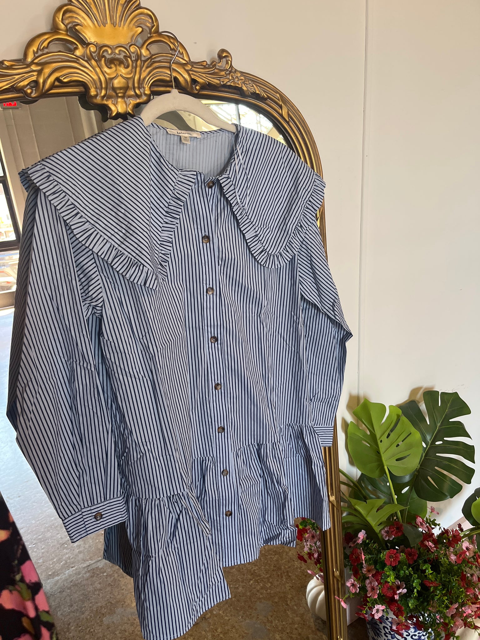 Long Sleeve Mini w/ Peter Pan Collar- Blue Stripe-K. Ellis Boutique