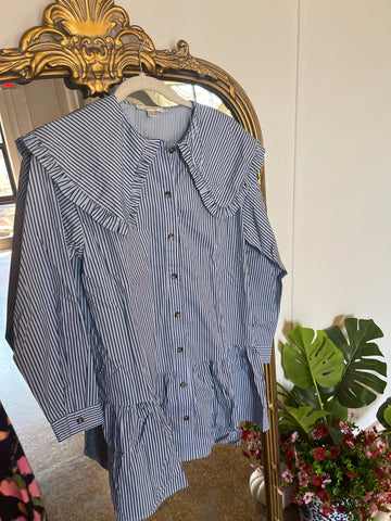 Long Sleeve Mini w/ Peter Pan Collar- Blue Stripe-K. Ellis Boutique