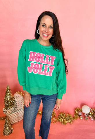 Millie Holly Jolly Sweatshirt- Green-K. Ellis Boutique