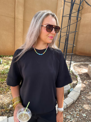 Scuba Luxe Short Sleeve Top- Black-Short Sleeve Top-K. Ellis Boutique