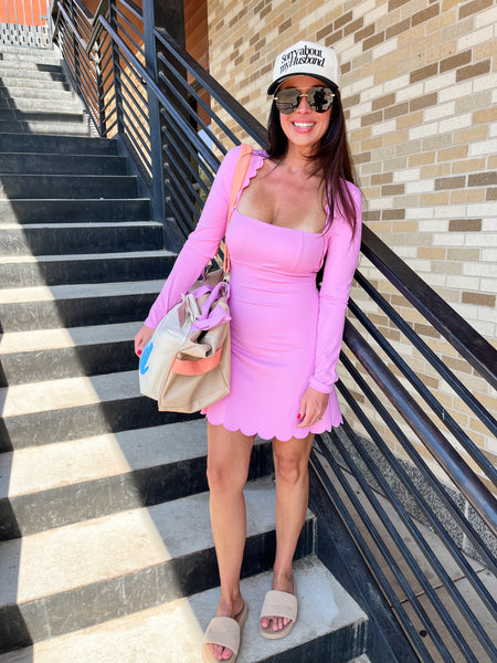 Scalloped Detail Athletic Mini Dress- Pink-K. Ellis Boutique