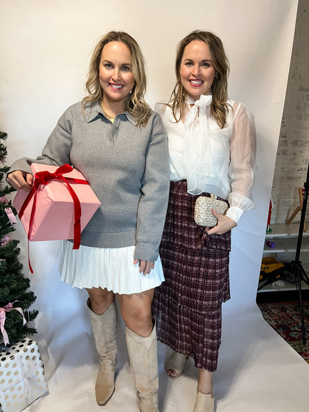 Tiered Pleated Plaid Pattern Midi Skirt- Burgundy Plaid-K. Ellis Boutique