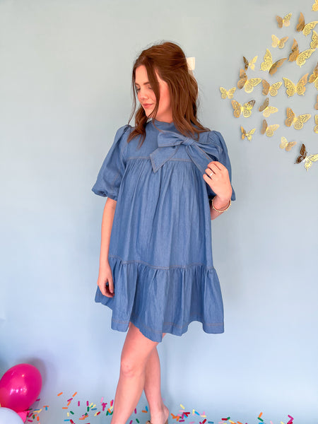 Chic Style Casual Mini Dress- Denim Blue-K. Ellis Boutique