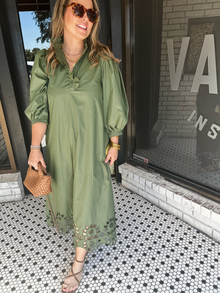 Eyelet Hem Midi- Olive-K. Ellis Boutique
