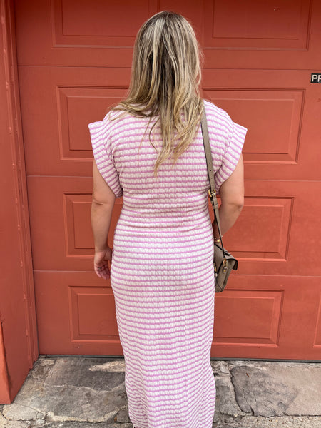 Textured Stripe Maxi Dress - Pink-K. Ellis Boutique