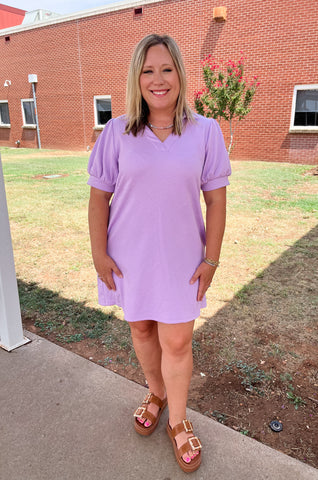 Textured Open Collar Dress-Lavender-K. Ellis Boutique