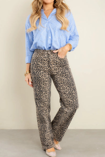 High Rise Vintage Straight- Leopard Jeans- Just Black Denim-K. Ellis Boutique