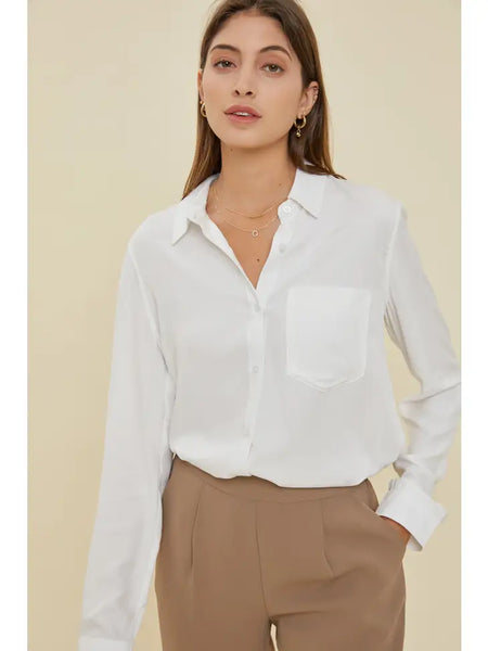 Rayon Button Down Classic Shirt- Off White-K. Ellis Boutique